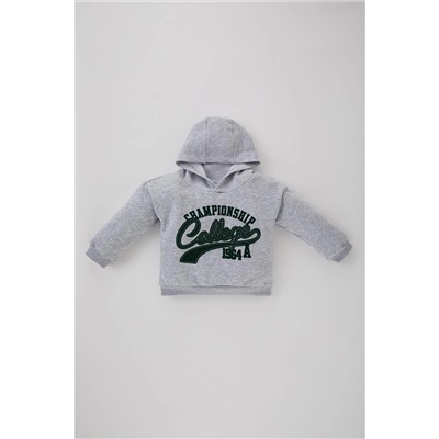 Defacto Erkek Bebek Kapüşonlu Slogan Baskılı İçi Yumuşak Tüylü Sweatshirt B5312A523WN
