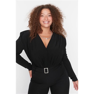 Trendyol Curve Siyah Vatkalı Kruvaze Kapama Çıtçıtlı Örme Body TBBAW23CS00014