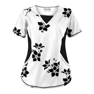 UA Spacious Bouquet White Print Scrub Top