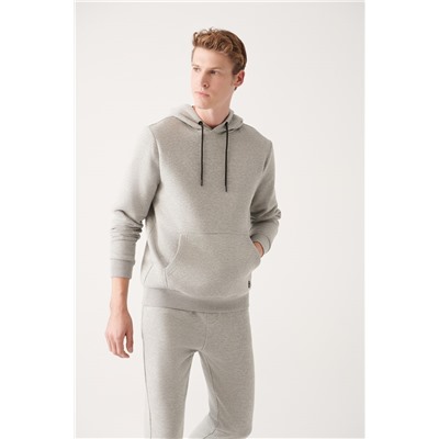 Gri Kapüşonlu Yaka İçi Polarlı 3 İplik Pamuklu Regular Fit Standart Kesim Unisex Sweatshirt