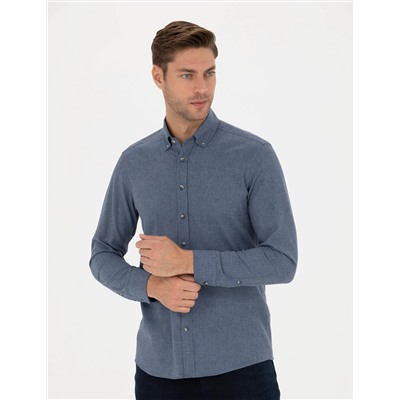 Koyu Mavi Slim Fit Uzun Kollu Gömlek