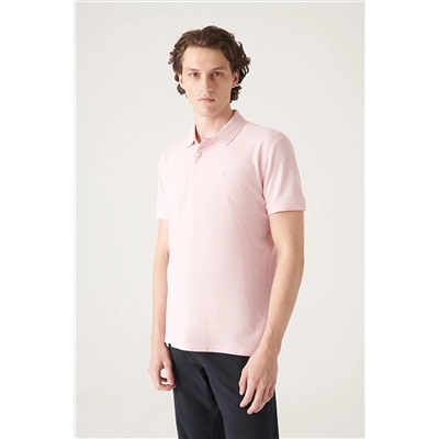 Avva Erkek Açık Pembe %100 Mısır Pamuğu Standart Fit Normal Kesim 3 Düğmeli Polo Yaka T-shirt B001027