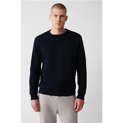 Avva Erkek Lacivert Bisiklet Yaka Içi Polarlı 3iplik Pamuklu Regularfit Standart Kesim Unisex Sweatshirt E001017