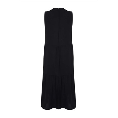 Siyah Shift/Düz Kesim Dik Yaka Midi Dokuma Elbise TBBSS22EL1593