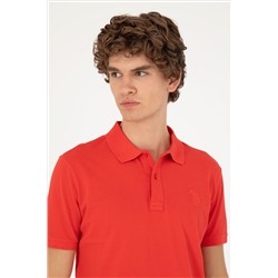 Erkek Slim Fit Polo Yaka Kırmızı Basic Tişört