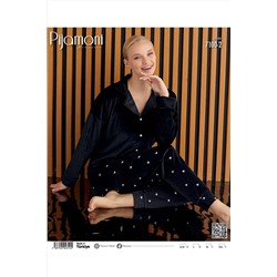 pijamakeyfi Kadın Kışlık Kadife Pijama Takımı Düğmeli Gömlek Yaka 7100