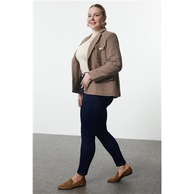 Koyu Mavi Yüksel Bel Toparlayıcı Büyük Beden Skinny Jeans TBBAW25CJ00016