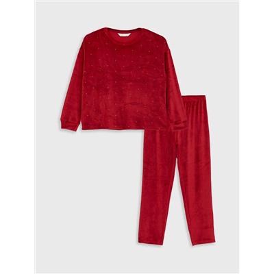 LC Waikiki Bisiklet Yaka Desenli Uzun Kollu Kadın Kadife Pijama Takımı, LCW DREAM                                            
                                            Bisiklet Yaka Desenli Uzun Kollu Kadın Kadife Pijama Takımı