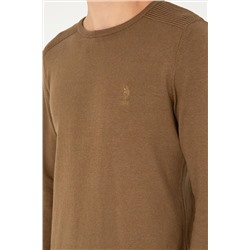 Erkek Slim Fit Bisiklet Yaka Haki Melanj Basic Kazak