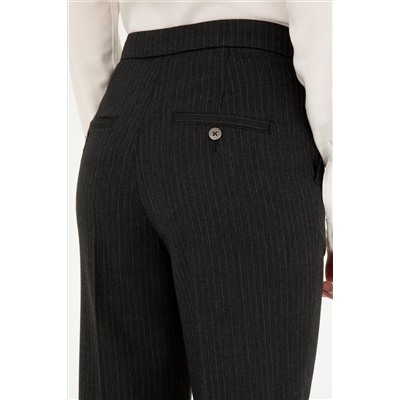Kadın Antrasit Çizgili Slim Flare Fit Kanvas Pantolon