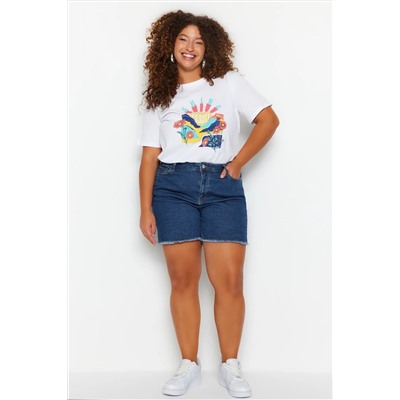 Mavi Yüksek Bel Esnek Skinny Denim Şort & Bermuda TBBSS22AP0008