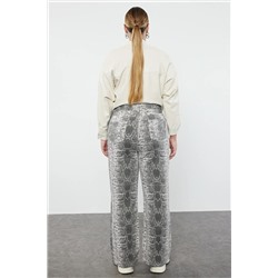 Gri Yüksek Bel Animal Desenli Straight Fit Büyünk BedenJeans TBBAW25CJ00008
