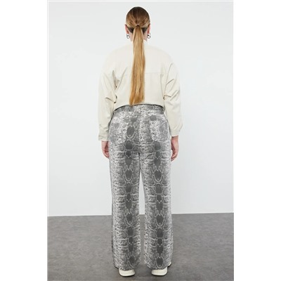 Gri Yüksek Bel Animal Desenli Straight Fit Büyünk BedenJeans TBBAW25CJ00008
