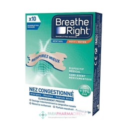 Breathe Right Bandelettes Nasales Menthol 10 Bandelettes