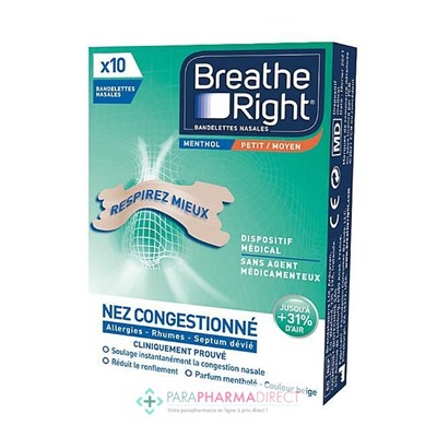 Breathe Right Bandelettes Nasales Menthol 10 Bandelettes