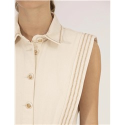 Krem Comfort Fit Dokuma Tulum