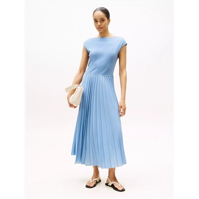 Fit-and-Flare Pleated Midi Dress