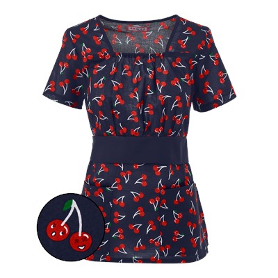 Koi Scrubs Cherry Jubilee Print Top