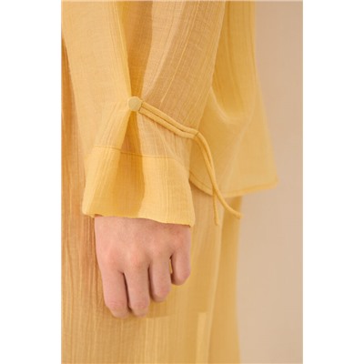 Pijama camisero largo satén amarillo