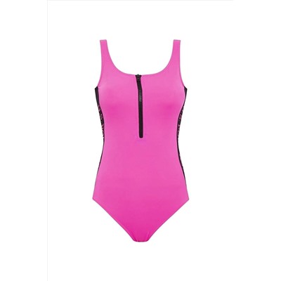 U.S. Polo Assn. Kadın Pembe U Yaka Fermuarlı Mayo 21514