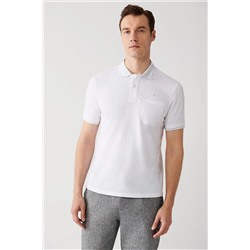 Avva Erkek Beyaz Kıvrılmaz Yaka Cepli Standart Fit Normal Kesim 2 Düğmeli Polo Yaka T-shirt E001031