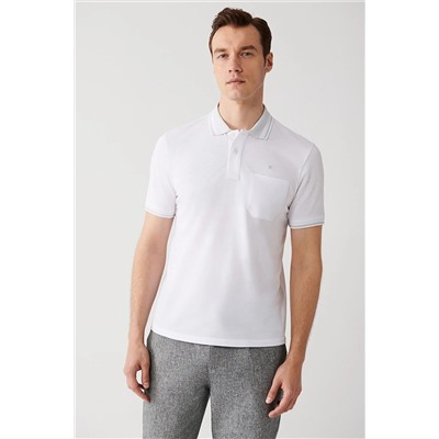 Avva Erkek Beyaz Kıvrılmaz Yaka Cepli Standart Fit Normal Kesim 2 Düğmeli Polo Yaka T-shirt E001031