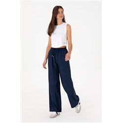 Kadın Lacivert Loose Relax Fit Kanvas Pantolon