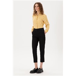 Kadın Siyah Carrot High Waist Fit Kanvas Pantolon