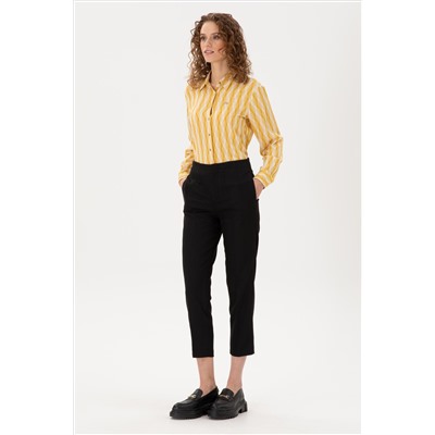 Kadın Siyah Carrot High Waist Fit Kanvas Pantolon