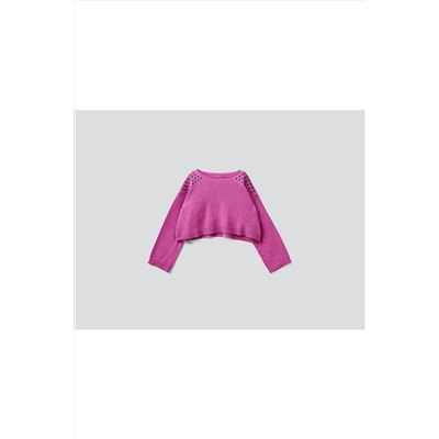 United Colors of Benetton Omuzları Işlemeli Crop Kazak 222A1076C101N-0K9