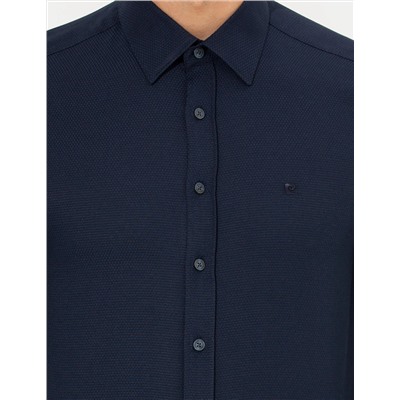 Lacivert Slim Fit Armürlü Gömlek