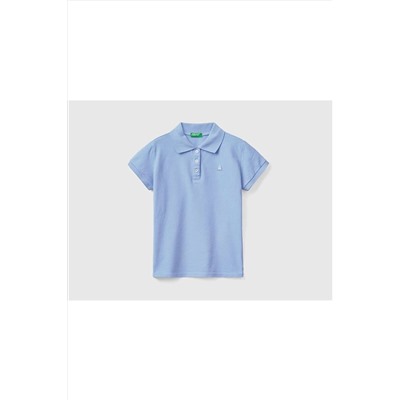United Colors of Benetton Kız Çocuk Leylak Logolu Pike Polo T-shirt 223P3WG9C300O-1W2
