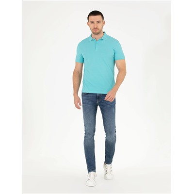 Açık Mavi Slim Fit Polo Yaka Basic Tişört