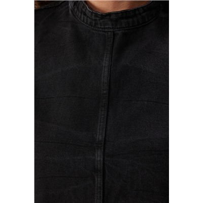 Antrasit Bisiklet Yaka Yanları Fermuarlı Denim Büyük Beden Elbise TBBSS25AH00089
