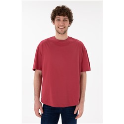 Erkek Long Fit Bisiklet Yaka Vişne Basic Tişört