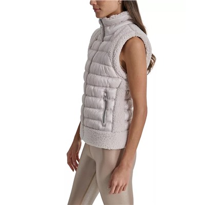 DKNY Sport Women's Sherpa-Trim Zip-Front Puffer Vest