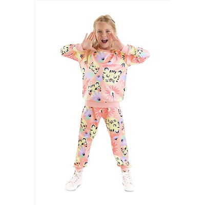 Denokids Çiçekli Kedi Kız Çocuk Eşofman Takım CFF-23K1-001