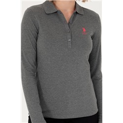 Kadın Antrasit Melanj Basic Polo Yaka Sweatshirt