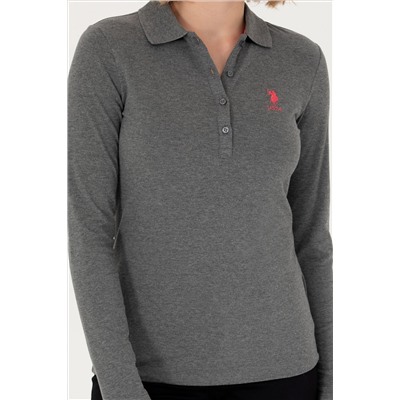 Kadın Antrasit Melanj Basic Polo Yaka Sweatshirt
