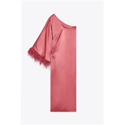 FEATHERED SATIN LONG DRESS