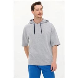 Erkek Gri Melanj Kapüşonlu Sweatshirt
