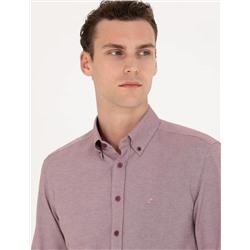 Bordo Slim Fit Uzun Kollu Gömlek