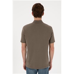Erkek Regular Fit Polo Yaka Vizon Basic Tişört