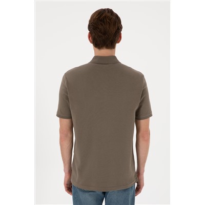 Erkek Regular Fit Polo Yaka Vizon Basic Tişört