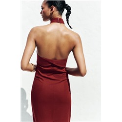 LINEN BLEND HALTER MIDI DRESS