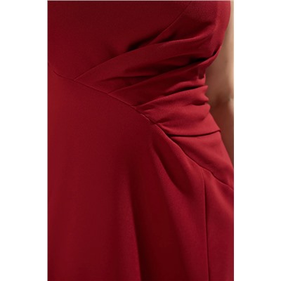 Bordo Asimetrik Tek Kol Dokuma Abiye/Mezuniyet/Kokteyl/Party Büyük Beden Elbise TBBSS25AH00108