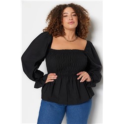 Trendyol Curve Siyah Gipeli Dokuma Büyük Beden Bluz TBBSS23AF00035