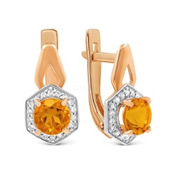 Серьги из золочёного серебра с нат. цитрином, фианитами и родированием 925 пробы С-3654зрс40500