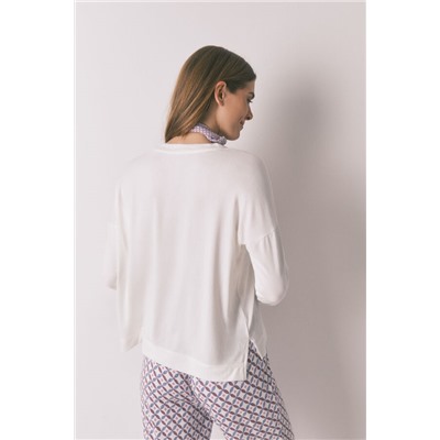 Camiseta holgada manga larga blanco
