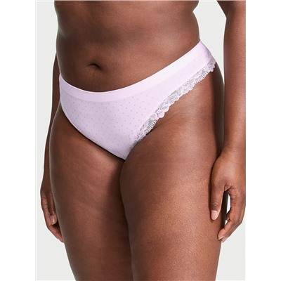 Seamless Lace-Trim Thong Panty